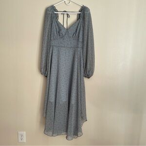 NWT ASTR Blue Orange Ditsy Dress - Size Large - Midi Dress